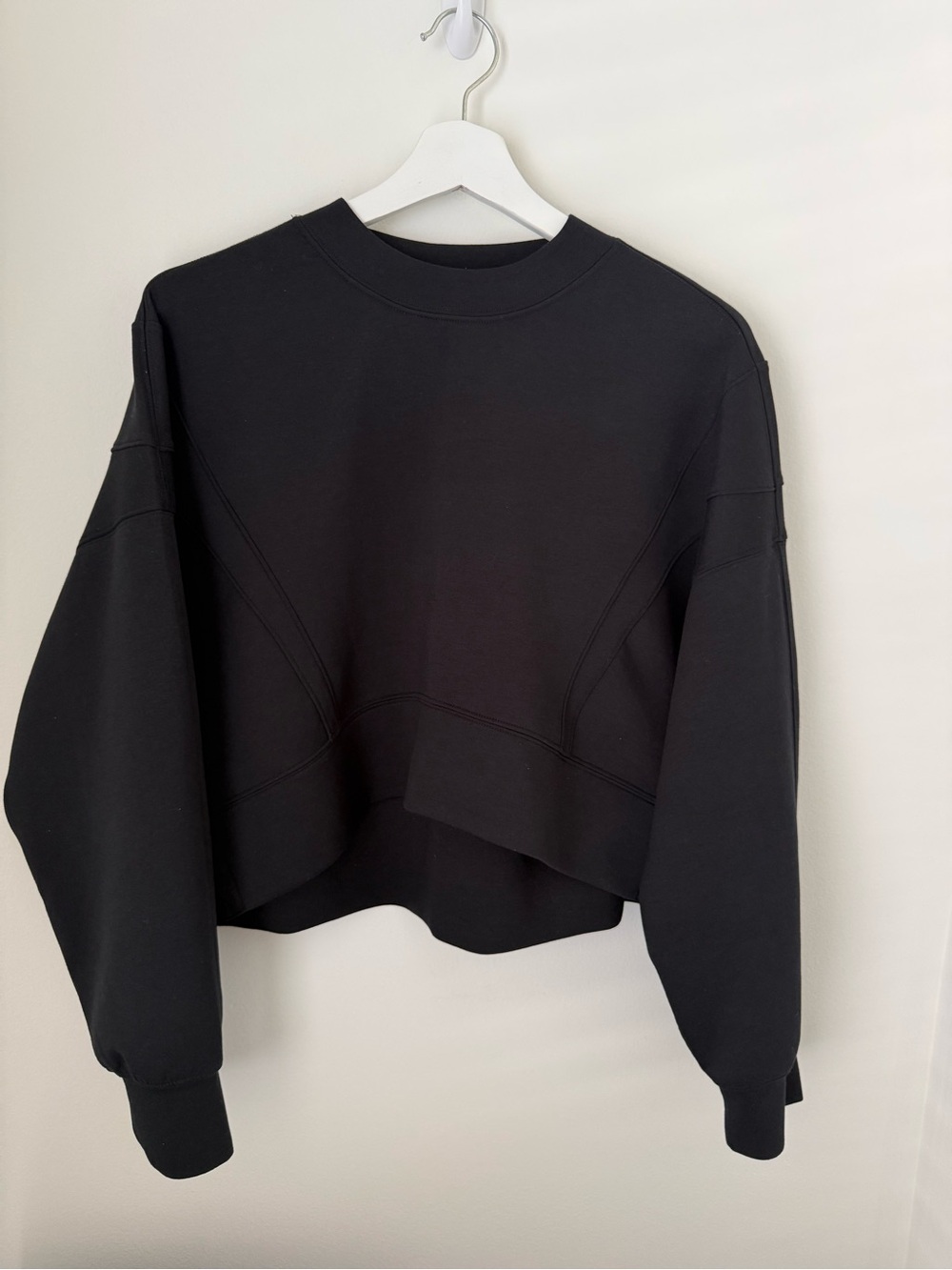 Abercrombie YPB NeoKnit Cropped Sweatshirt Black Crewneck Split Hem Small